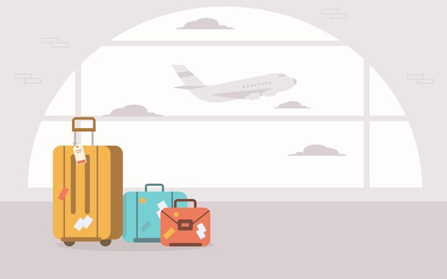 Um conjunto de malas de viagem no aeroporto