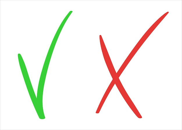 Vetor um conjunto de marca de seleção verde e cruz vermelha sinais de acordo e negação sim e não símbolo