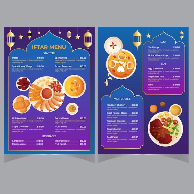 Vetor um conjunto de modelo de convite iftar menu iftar ramadan kareem