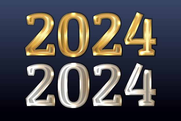 Vetor um conjunto de números metálicos 2024 um símbolo dos layouts de ano novo para o natal