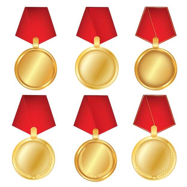 Vetor um conjunto de ouro. prêmio medalhas isoladas no fundo branco. ilustração vetorial do conceito de vencedor. primeiro lugar.