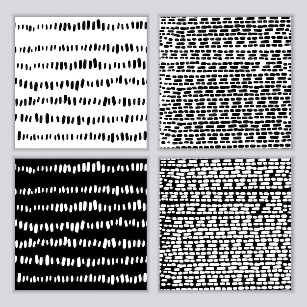 Um conjunto de padrões monocromáticos abstratos sem costura impressão preto e branco com linhas e manchas onduladas