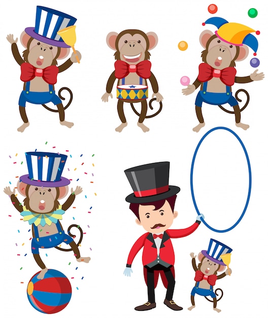 Vetor um conjunto de personagem de circo de macaco