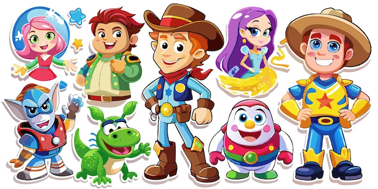 Vetor um conjunto de personagens de desenhos animados.