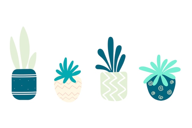 Um conjunto de plantas caseiras em vasos. ilustração vetorial