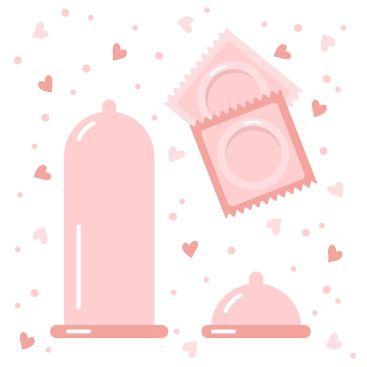 Vetor um conjunto de preservativos masculinos clássicos em um estilo plano contraceptivos de látex com e sem embalagem vetor premium