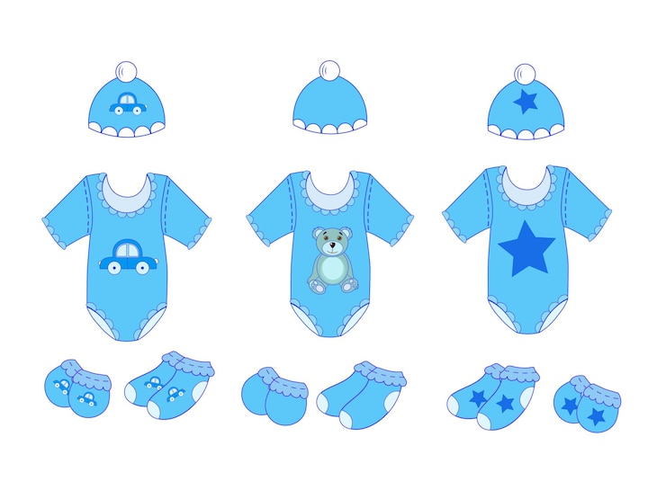 Vetor um conjunto de roupas de bebê para menino no vetor eps 10