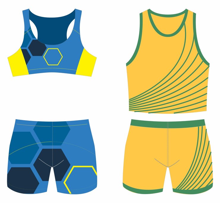 Vetor um conjunto de roupas esportivas, incluindo um colete e shorts.