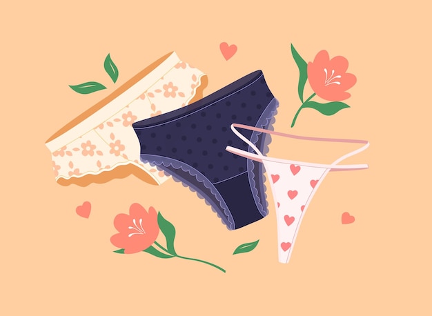 Um conjunto de roupas íntimas de mulheres bonitas Sutiãs e calcinhas ilustração vetorial