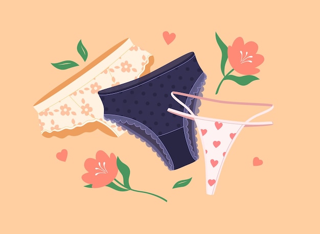 Vetor um conjunto de roupas íntimas de mulheres bonitas sutiãs e calcinhas ilustração vetorial