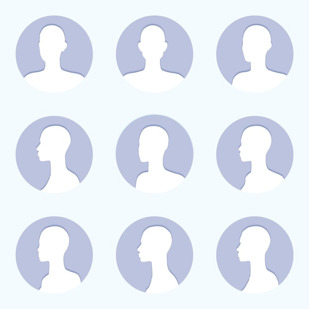 Vetor um conjunto de silhueta de seis cabeças de uma pessoa para usuário de imagem de perfil