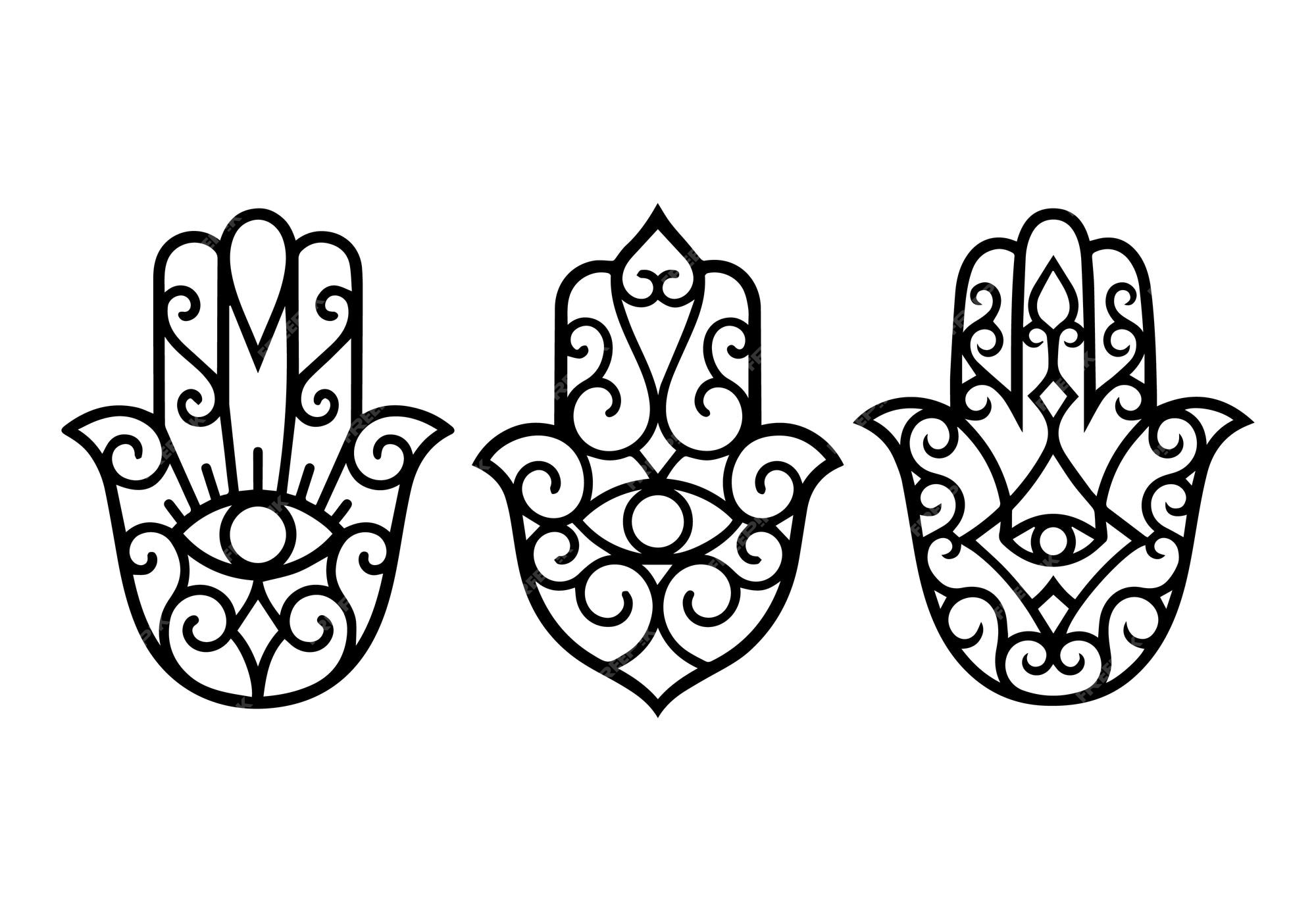 Um conjunto de tatuagens de mão hamsa.