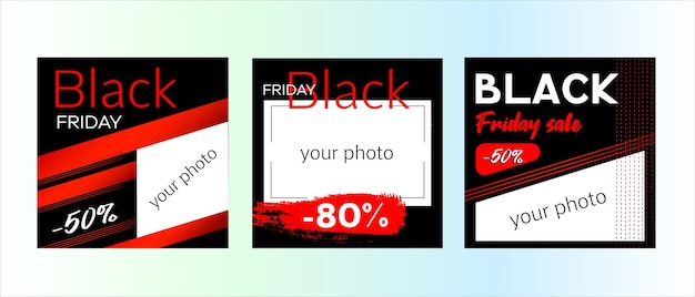 Um conjunto de três modelos de mídia social para a venda da black friday