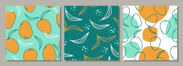 Um conjunto de três padrões sem costura com manga e folhas