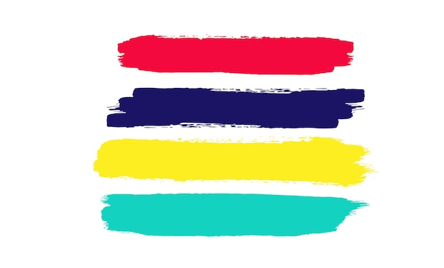 Vetor um conjunto de três pinceladas com listras azuis, amarelas, vermelhas e brancas.