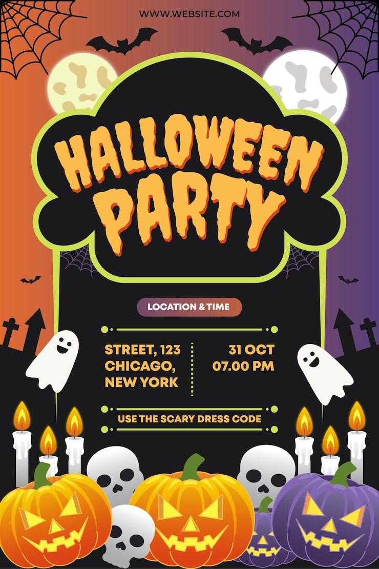 Vetor um convite para uma festa de halloween assustadora com diversão fantasmagórica e macabra.