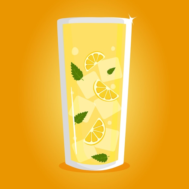 Um copo de limonada com ilustração vetorial de coquetel de limão e gelo