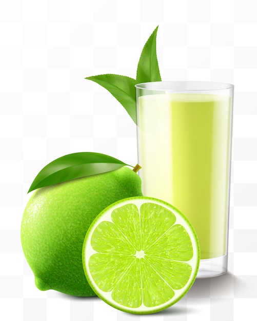 Um copo de mojito fresco ou suco de limão ou smoothie com frutas de limão isoladas em transparente