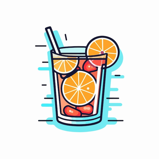 Um copo de suco de laranja com um canudo dentro.