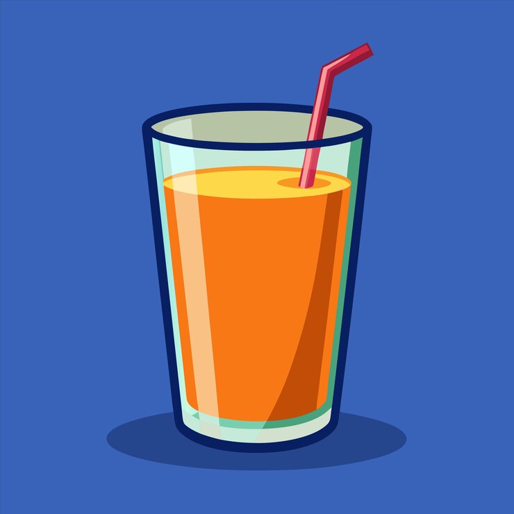 Vetor um copo de suco de laranja com uma palha e uma palha no meio