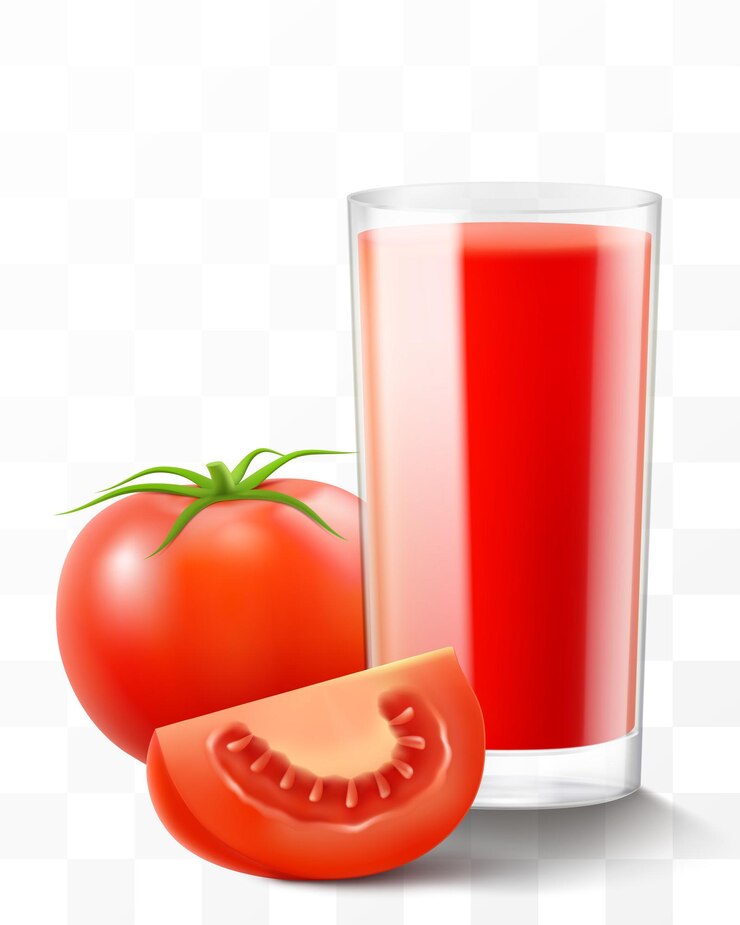Vetor um copo de suco de tomate fresco ou smoothie uma xícara de coquetel com vegetais de tomate isolados