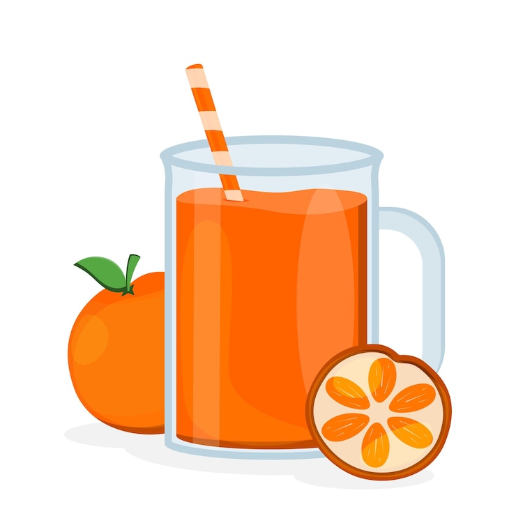 Vetor um copo de sumo de laranja com uma palhinha sucos com diferentes sabores sucos de frutas
