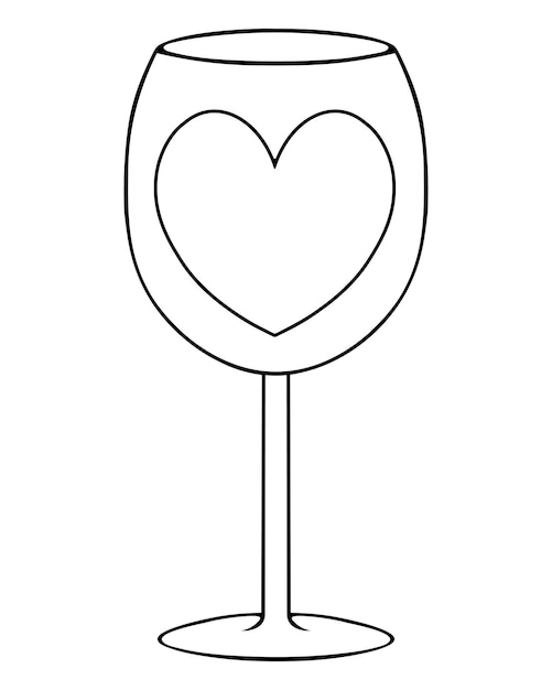 Um copo de vinho com um coração em estilo doodle copo de cristal para bebida alcoólica