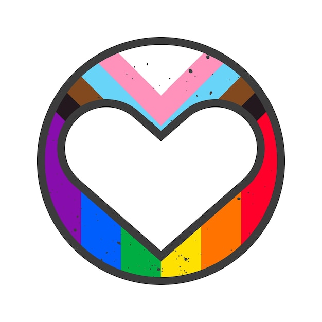 Um coração colorido do arco-íris está em um círculo com a palavra amor nele.