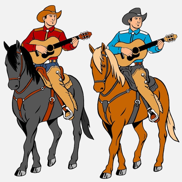 Vetor um cowboy tocando guitarra em um cavalo