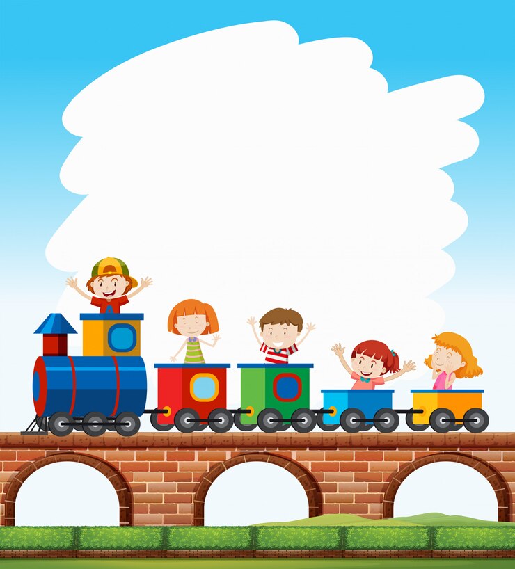 Vetor um, crianças, levando trem