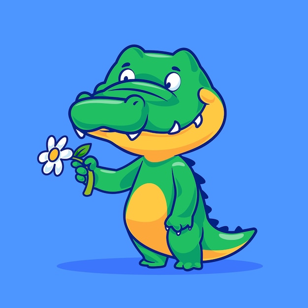 Vetor um crocodilo bonito com uma flor.