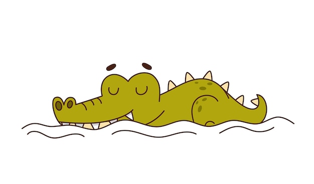 Um crocodilo bonito deita-se e dorme na água.