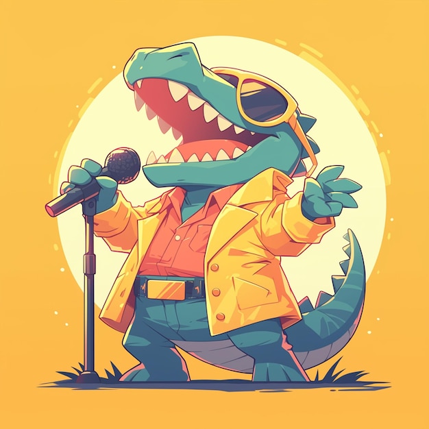 Vetor um crocodilo cantor sério, estilo desenho animado.