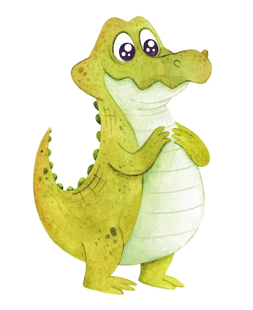 Vetor um crocodilo desenhado em aquarela ilustração bonito do quarto das crianças adesivo um jacaré