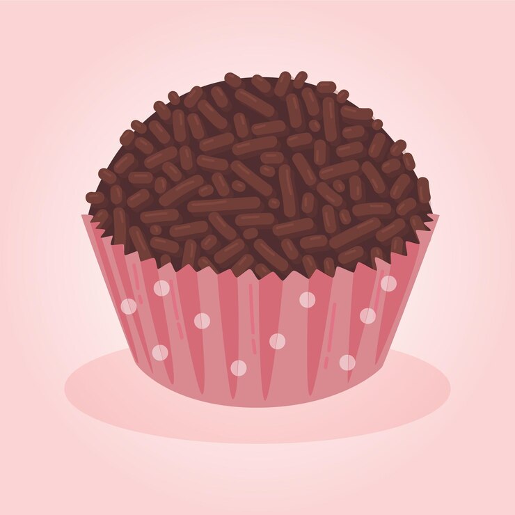Vetor um cupcake com cobertura de chocolate e um fundo rosa