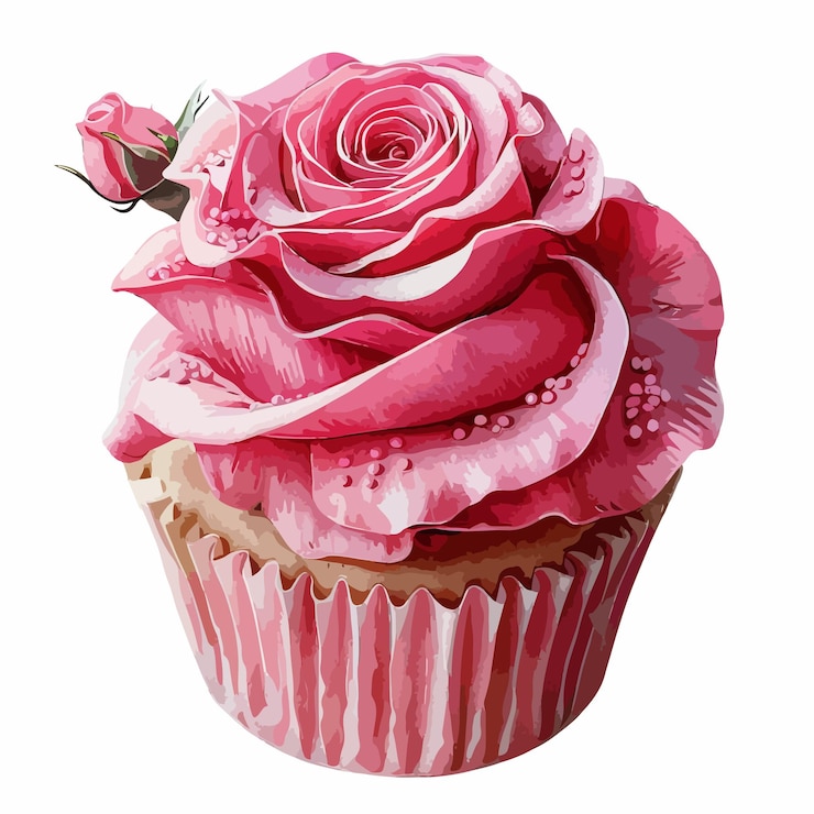 Vetor um cupcake com uma flor rosa na parte superior