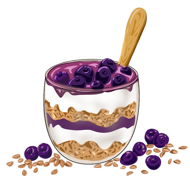 Vetor um delicioso parfait de bagas com camadas de iogurte granola e mirtilos frescos