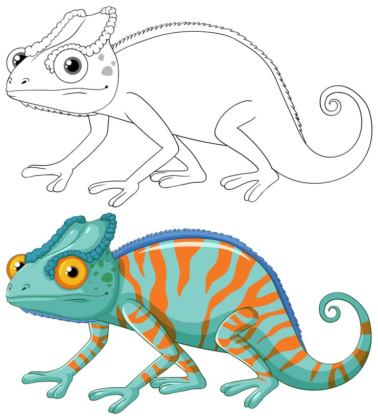 Vetor um desenho animado de camaleão bonito e colorido.