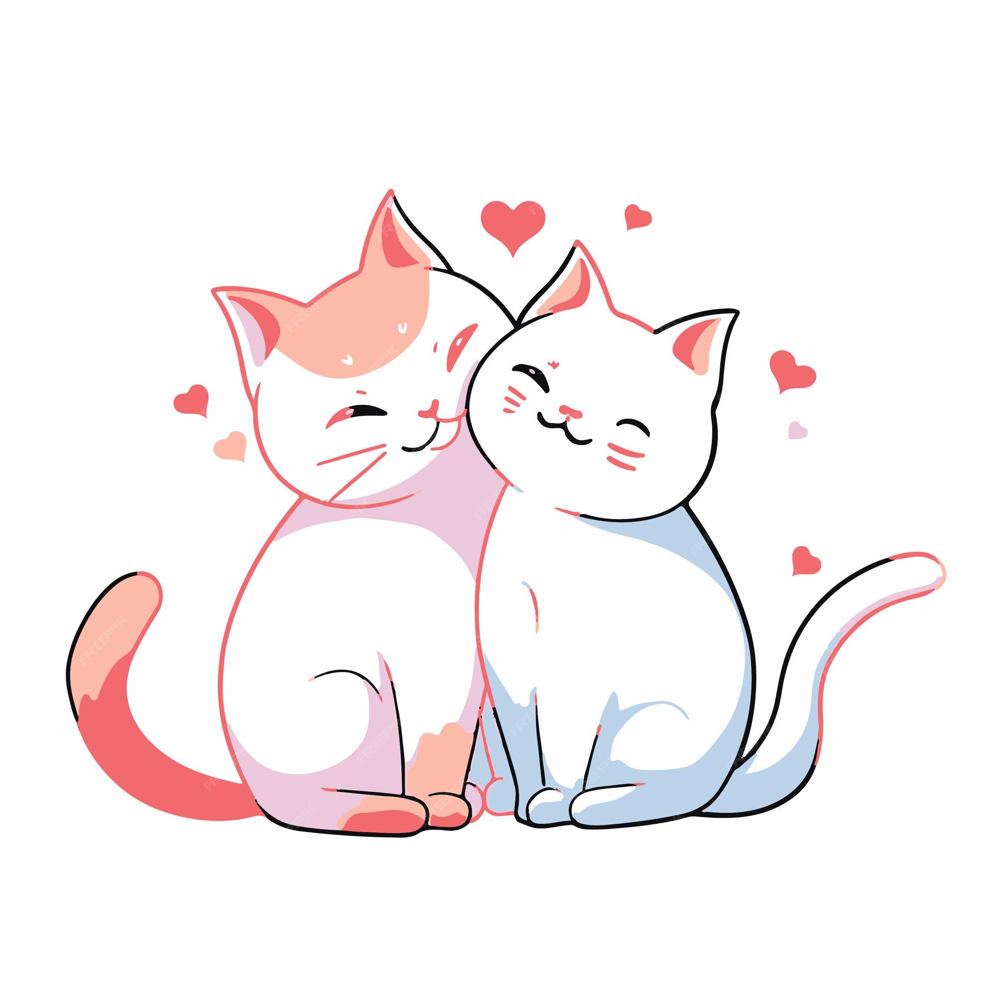 Gatos fofos da família dos desenhos animados no vetor de amor