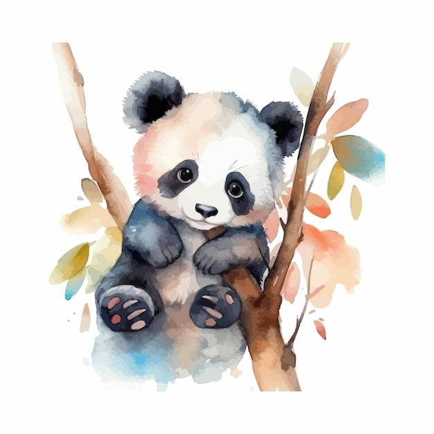 Vetor um desenho animado de panda bebê fofo fundo branco aquarela