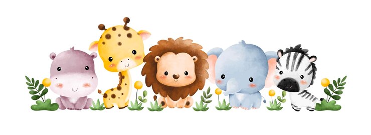 Vetor um desenho animado de três animais com cores diferentes