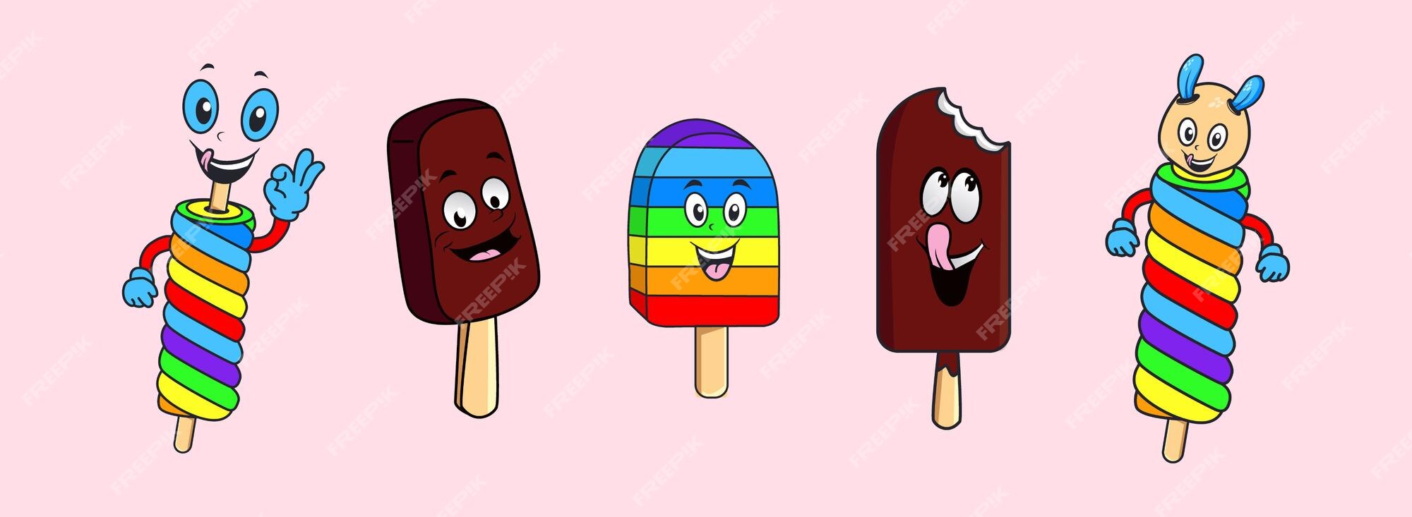 Jogo de desenhos animados de três popsicles legais. sorvete doce