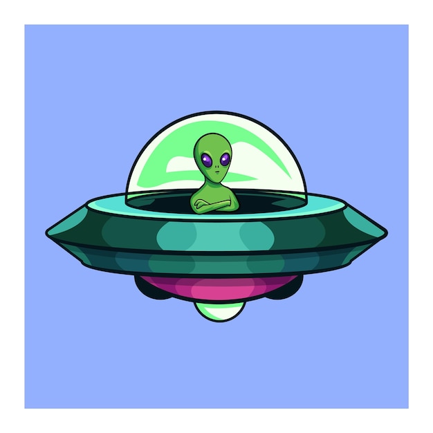 Vetor um desenho animado de um alienígena com um alienígena verde em uma bolha.