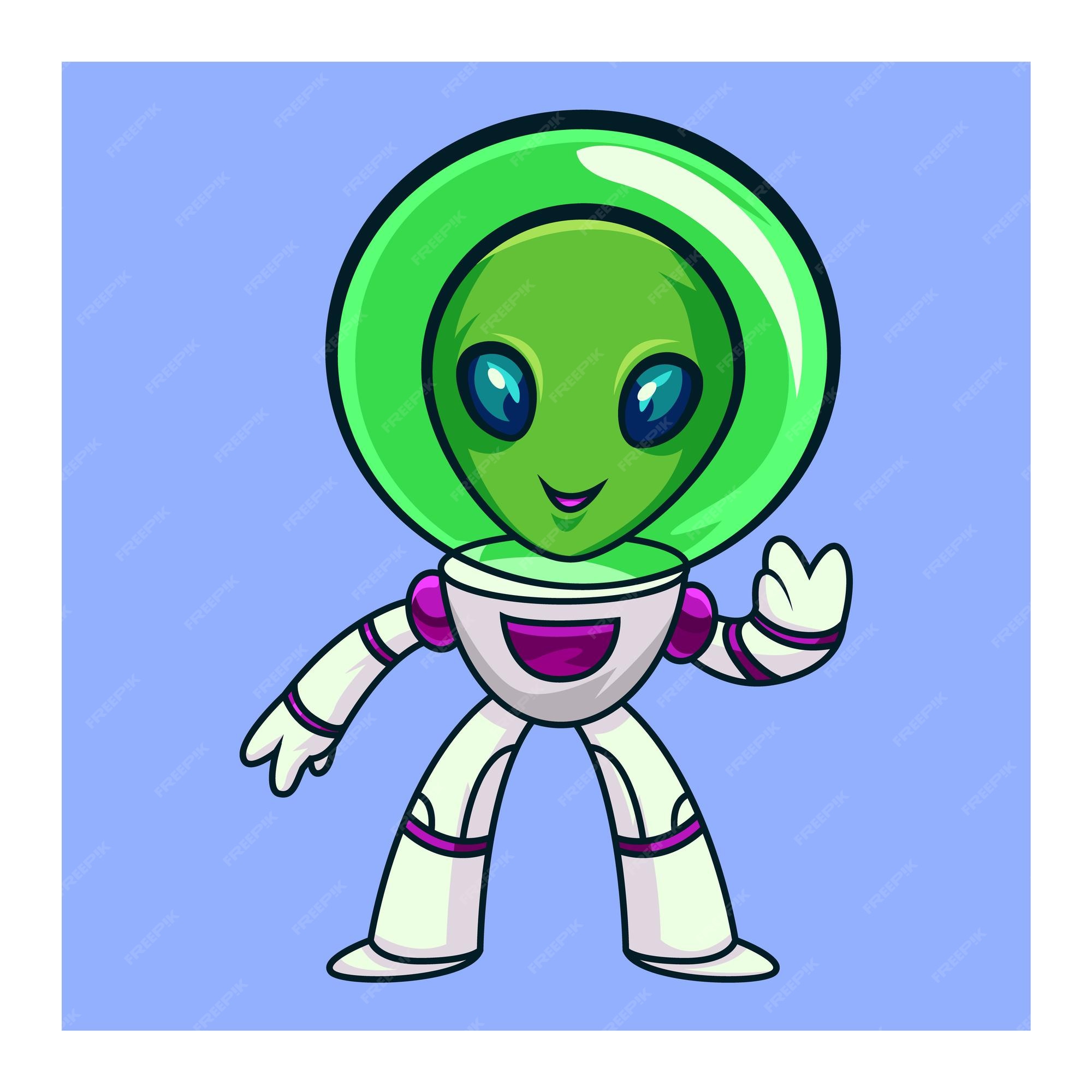 sorrindo a ilustração em vetor extraterrestre plana dos desenhos animados. alienígena  verde bonito, criatura fantástica. pronto para usar o modelo de caractere  2d para comercial, animação, design de impressão. herói cômico isolado