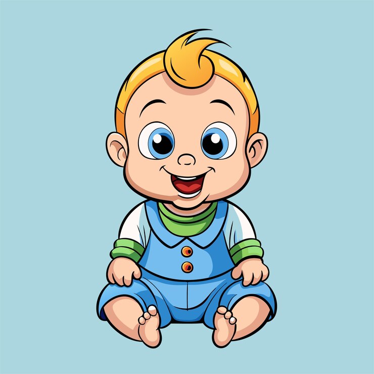 Vetor um desenho animado de um bebê vestindo uma roupa azul
