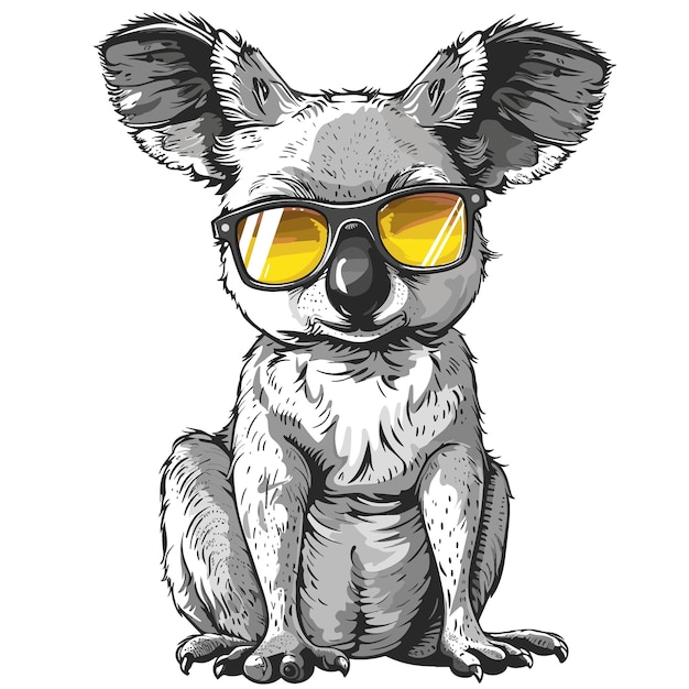 Um desenho animado de um coala usando óculos de sol e sentado em uma rocha