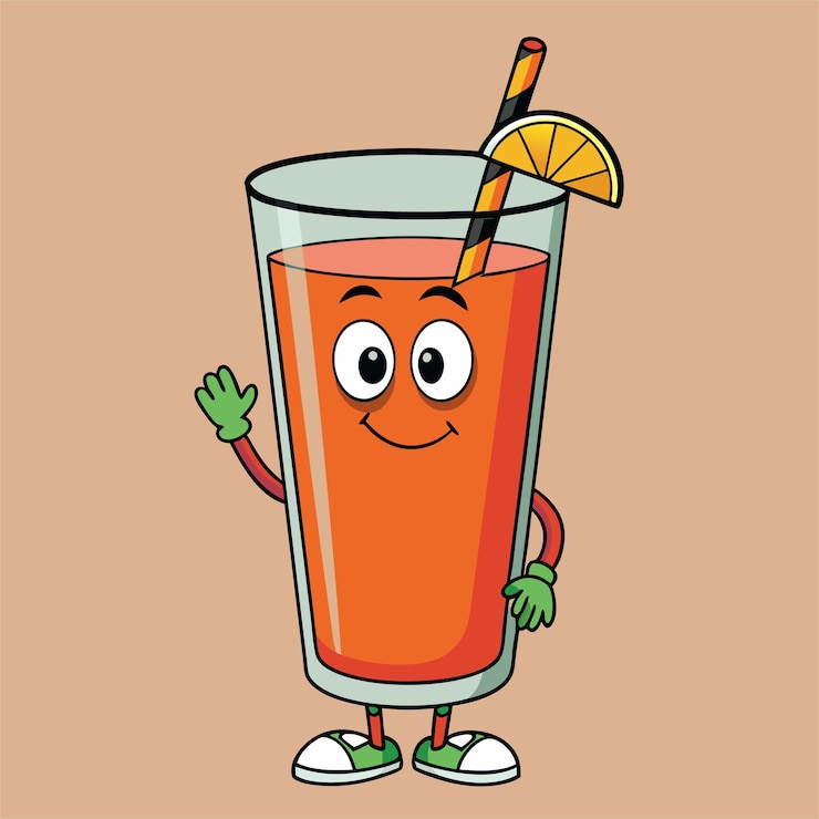 Vetor um desenho animado de um copo de suco de laranja com um rosto sorridente