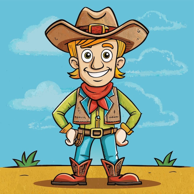 Vetor um desenho animado de um cowboy com um chapéu de cowboy e um laço
