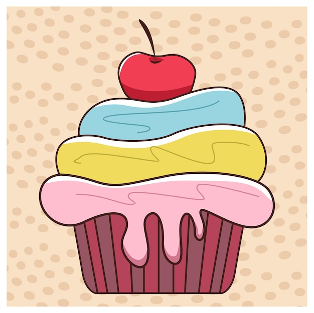 Vetor um desenho animado de um cupcake com uma cereja no topo.