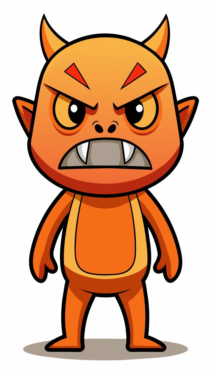 Vetor um desenho animado de um diabo com um grande sorriso